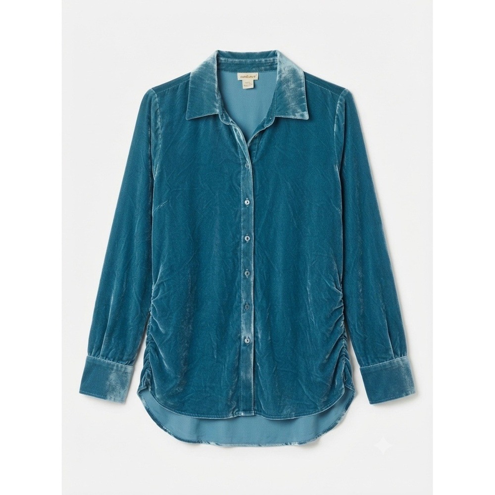 Sundance Silk Blend Top XS Button Up Boho Stretch Velvet Long Sleeve
